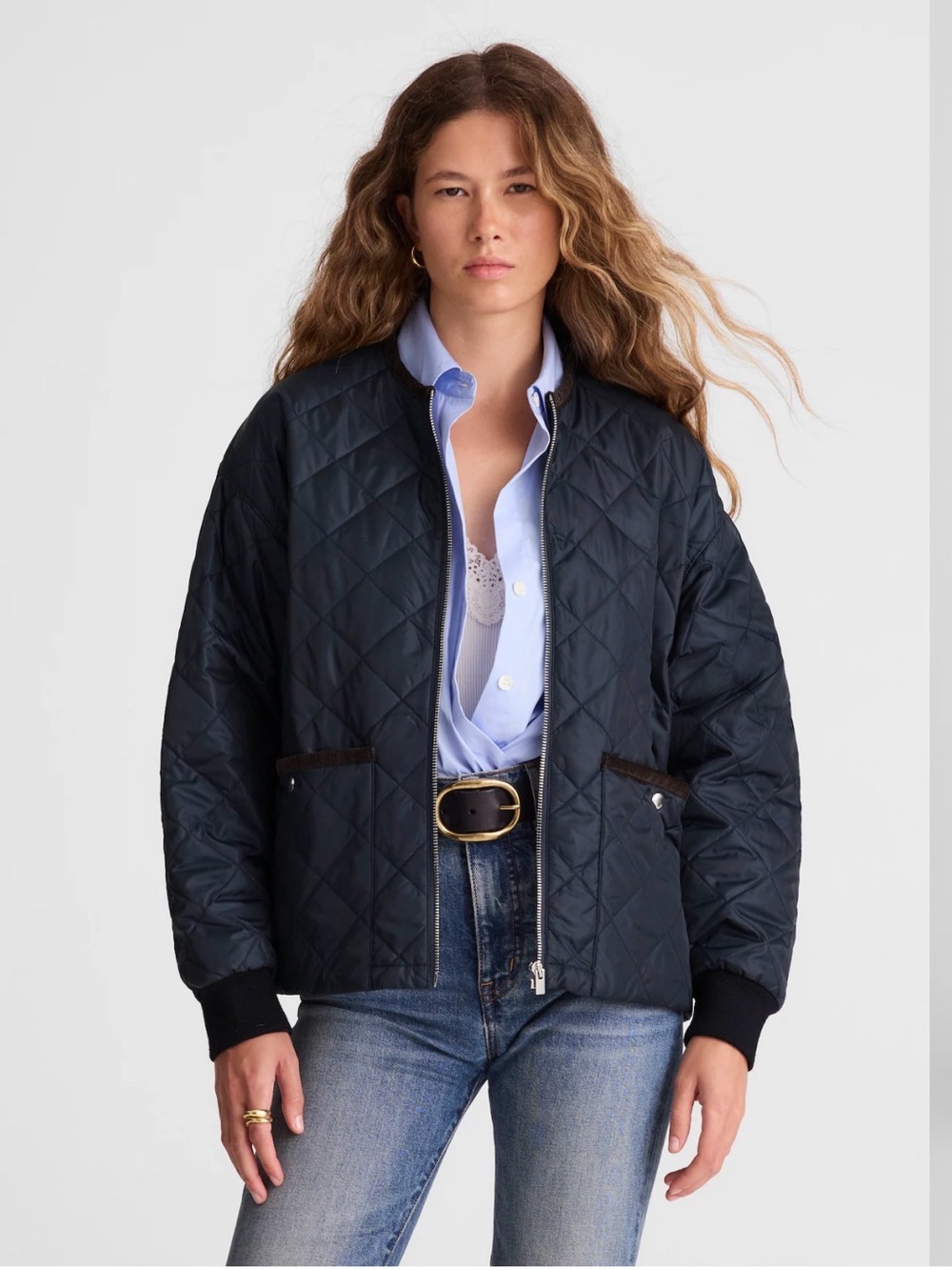 Madewell Quilted Navy Bomber Jacket